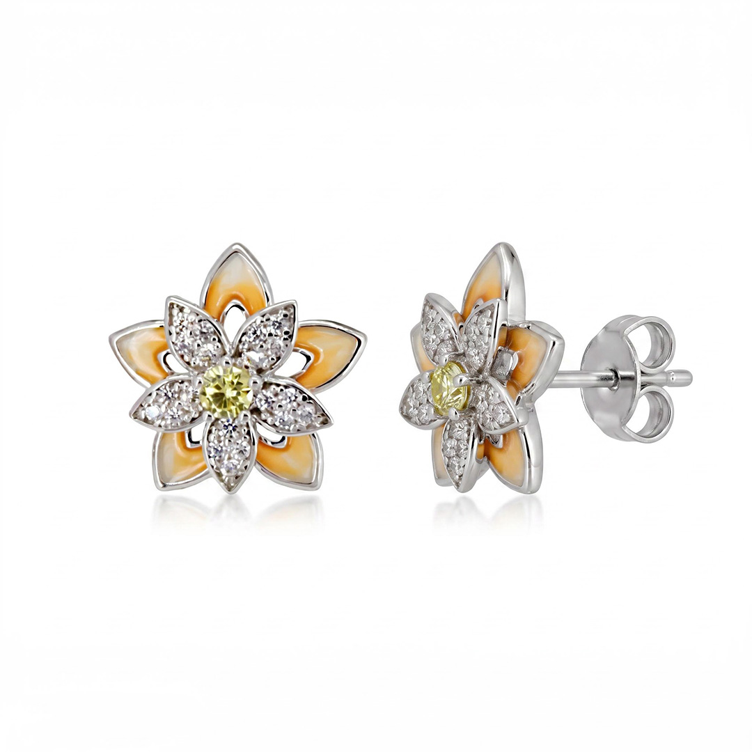 Enamel Nature Glaze Orange Five-Petal Flower Stud Earrings