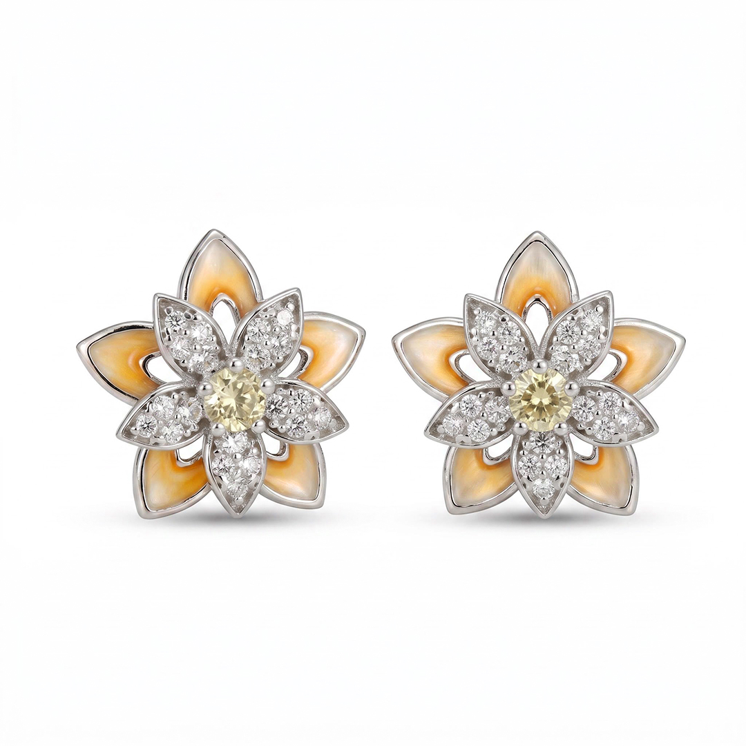 Enamel Nature Glaze Orange Five-Petal Flower Stud Earrings