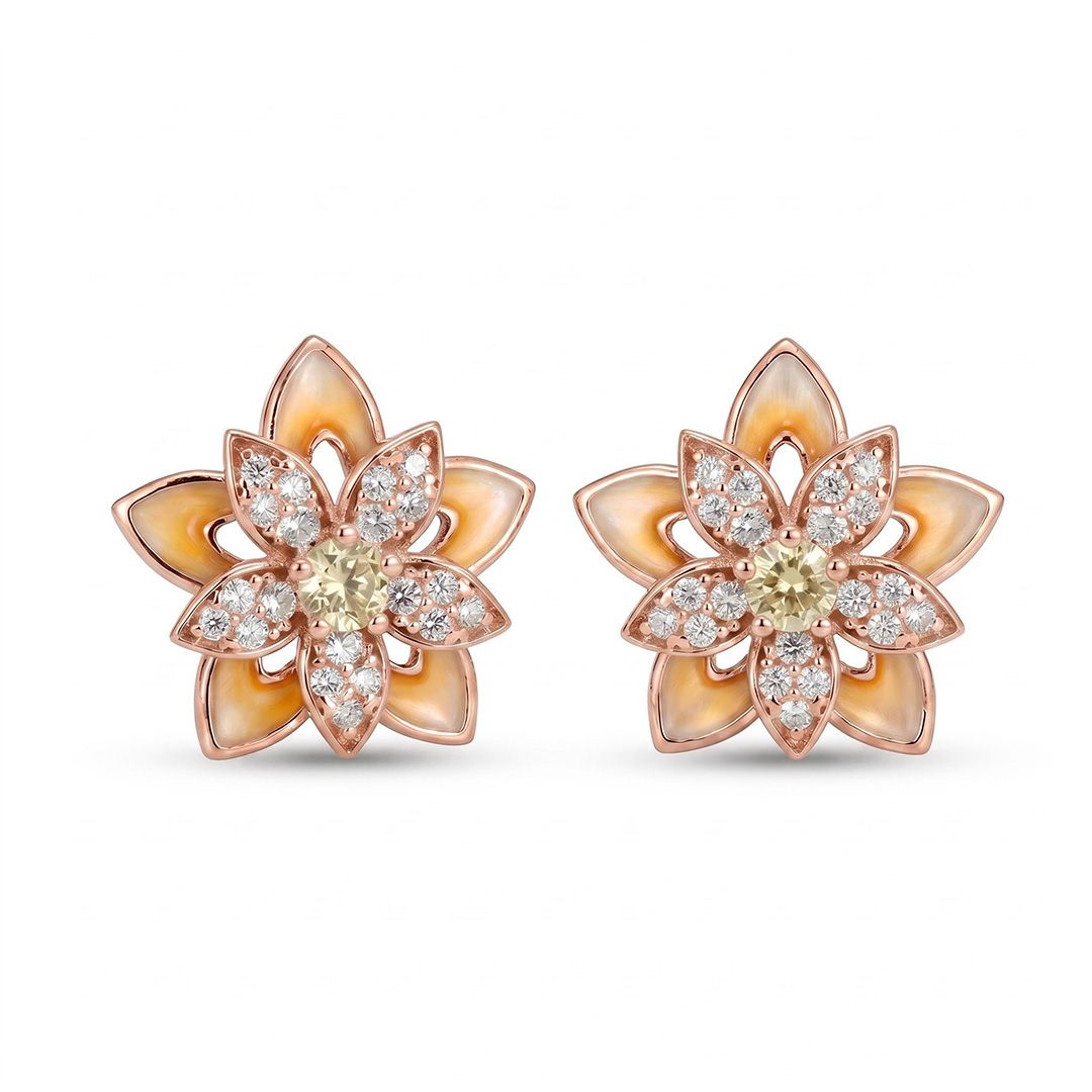 Enamel Nature Glaze Orange Five-Petal Flower Stud Earrings