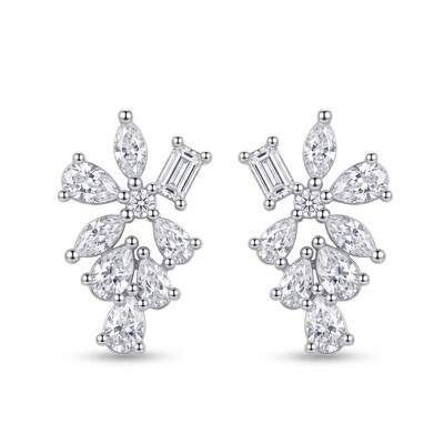 1.38 ct.tw. Mixed Shape Floral Cluster Stud Earrings