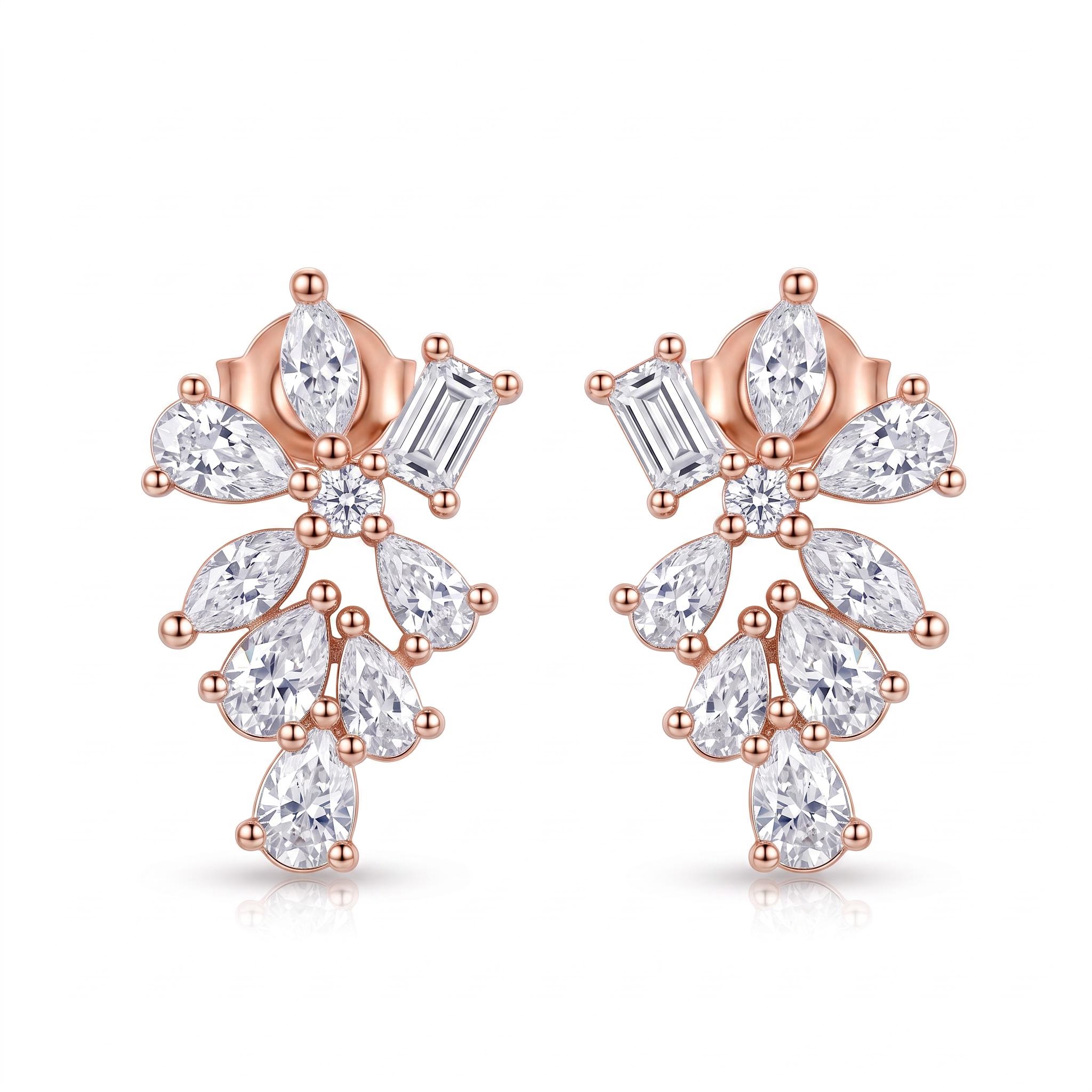 1.38 ct.tw. Mixed Shape Floral Cluster Stud Earrings 1.38 ct.tw. Mixed Shape Floral Cluster Stud Earrings