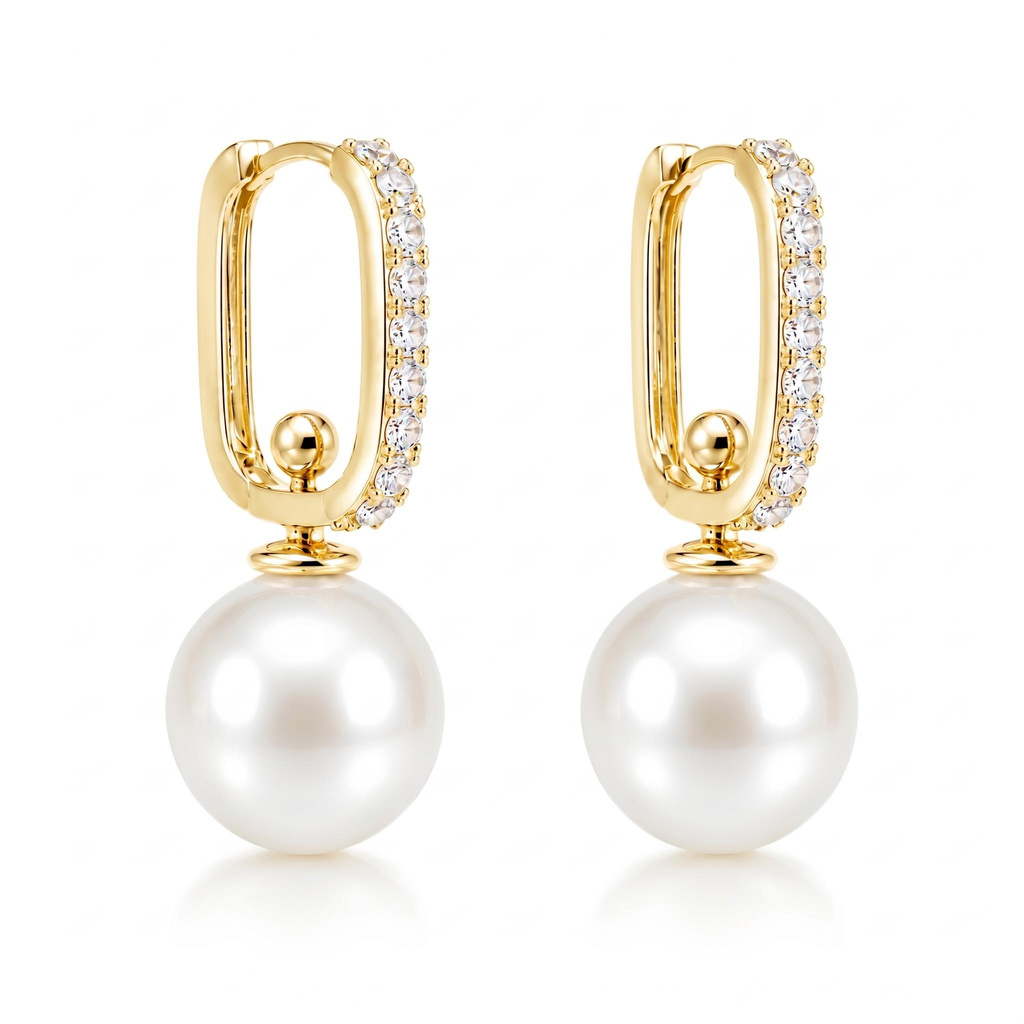0.54 ct.tw. Diamond-encrusted U-shaped Pearl Drop Earrings 0.54 ct.tw. Diamond-encrusted U-shaped Pearl Drop Earrings
