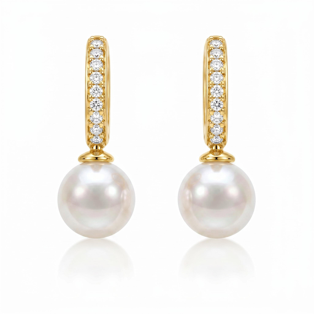 0.54 ct.tw. Diamond-encrusted U-shaped Pearl Drop Earrings 0.54 ct.tw. Diamond-encrusted U-shaped Pearl Drop Earrings