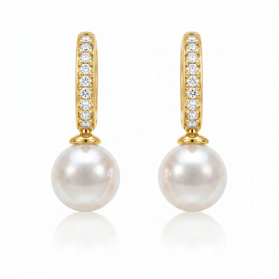 0.54 ct.tw. Diamond-encrusted U-shaped Pearl Drop Earrings