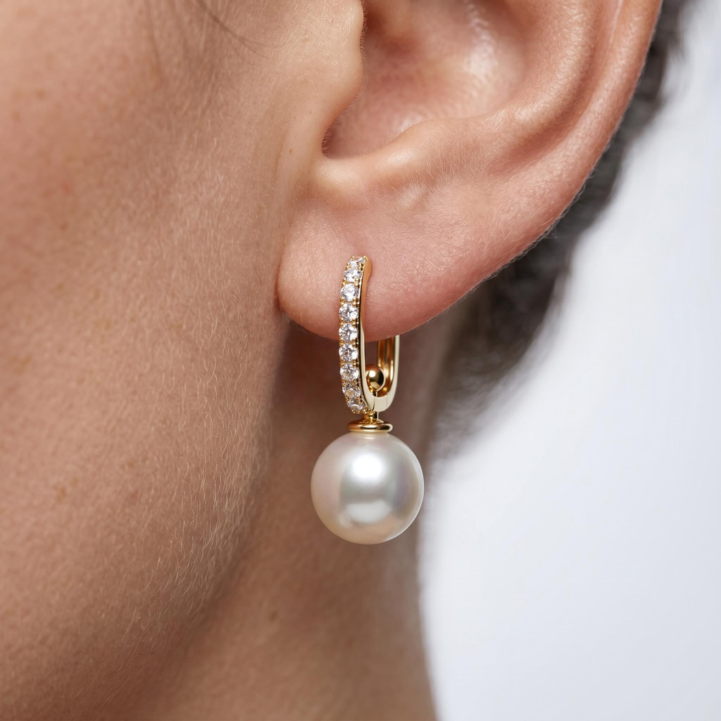 0.54 ct.tw. Diamond-encrusted U-shaped Pearl Drop Earrings 0.54 ct.tw. Diamond-encrusted U-shaped Pearl Drop Earrings