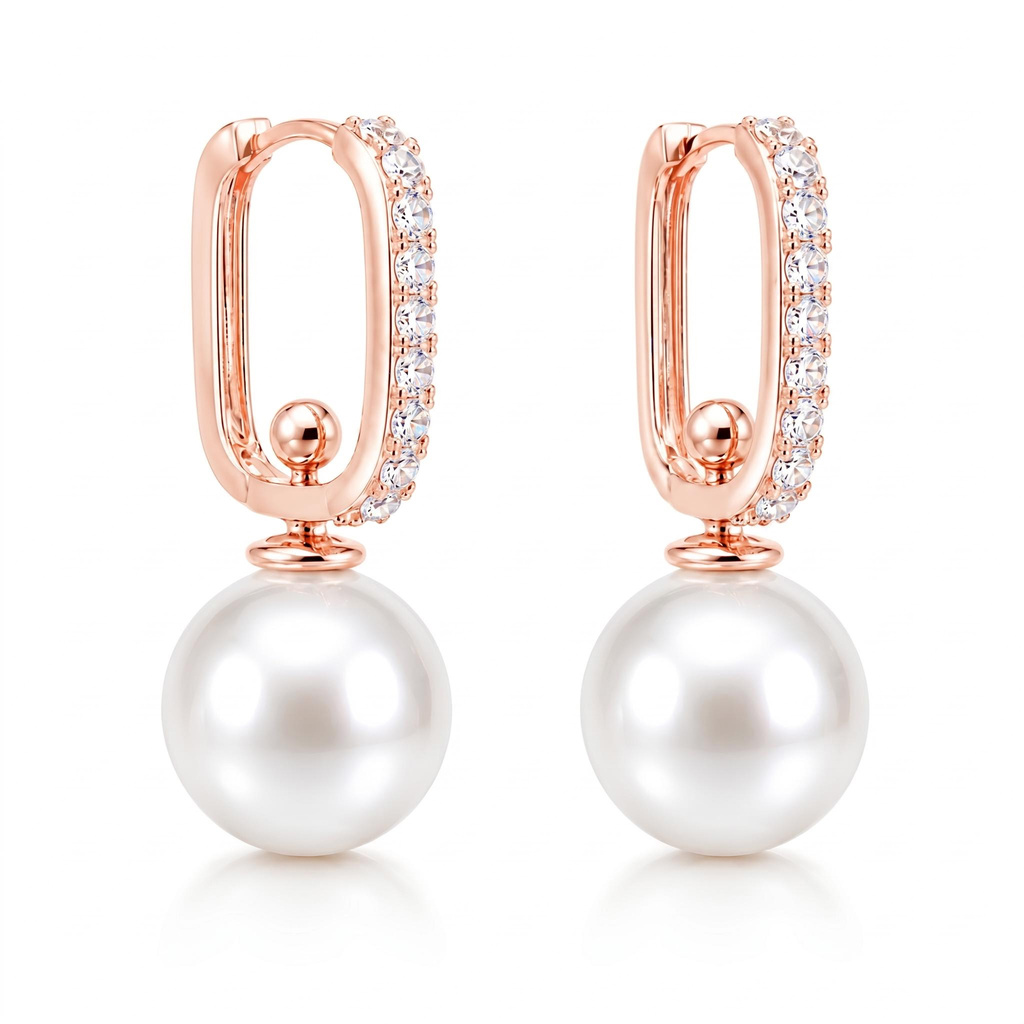 0.54 ct.tw. Diamond-encrusted U-shaped Pearl Drop Earrings 0.54 ct.tw. Diamond-encrusted U-shaped Pearl Drop Earrings