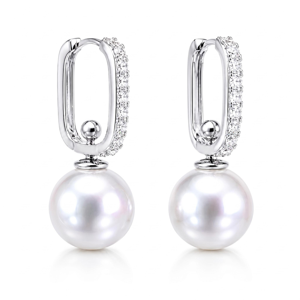 0.54 ct.tw. Diamond-encrusted U-shaped Pearl Drop Earrings 0.54 ct.tw. Diamond-encrusted U-shaped Pearl Drop Earrings