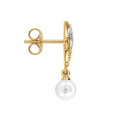 0.06 ct.tw. Two-tone Double Starfish Diamond-encrusted Pearl Earrings