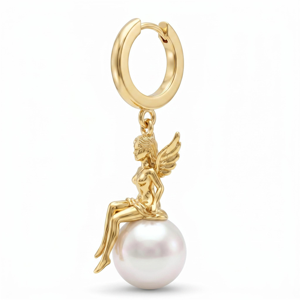 0.15 ct.tw. Asymmetrical Seated Angel Pearl Earrings