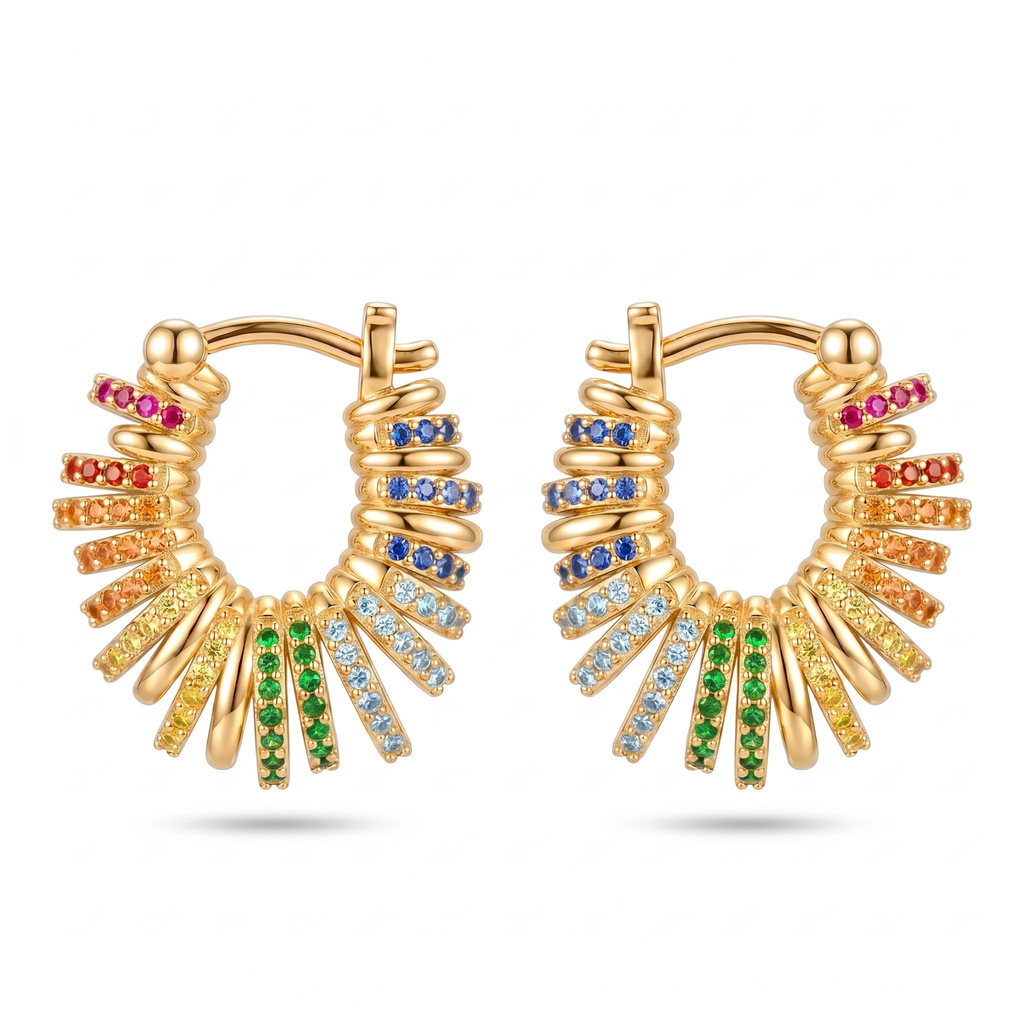 1.58 ct.tw. Rainbow Full-diamond Circle Earrings