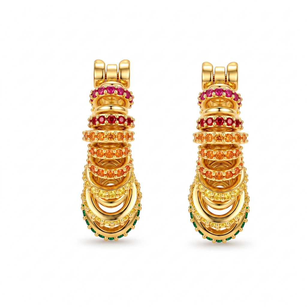 1.58 ct.tw. Rainbow Full-diamond Circle Earrings