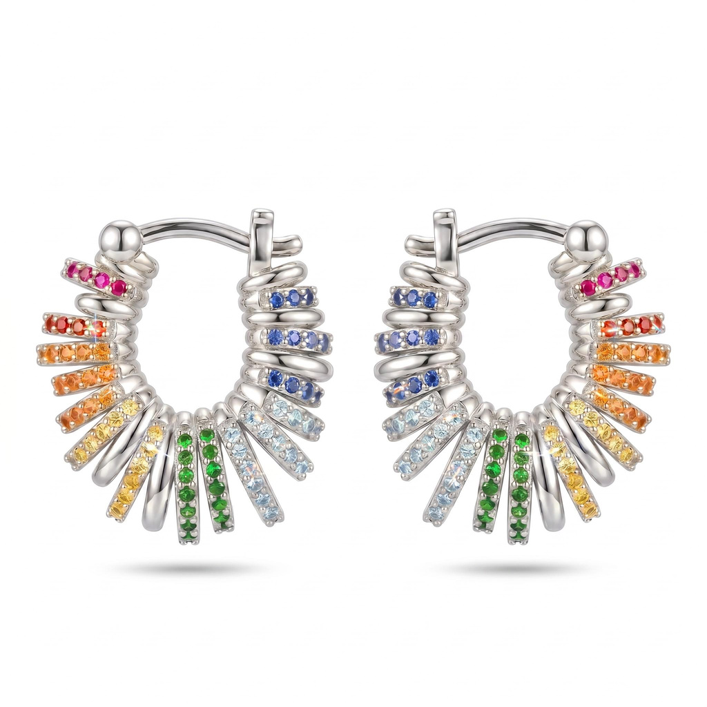 1.58 ct.tw. Rainbow Full-diamond Circle Earrings