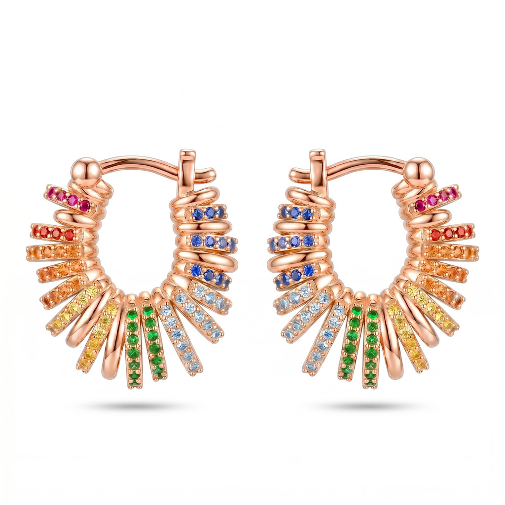 1.58 ct.tw. Rainbow Full-diamond Circle Earrings