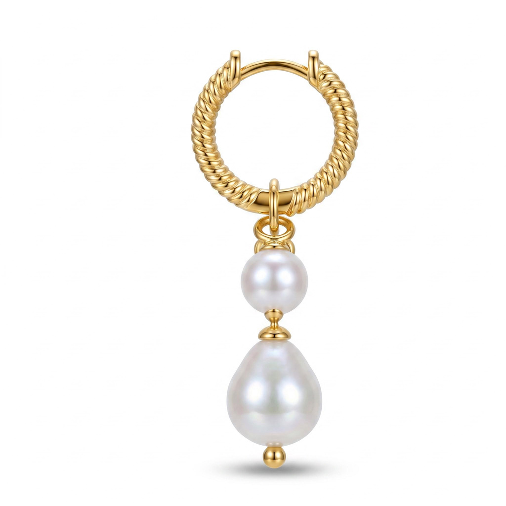 1.72 ct.tw. Full Diamond Vertical Circle Pink Square Diamond Double Pearl Earrings