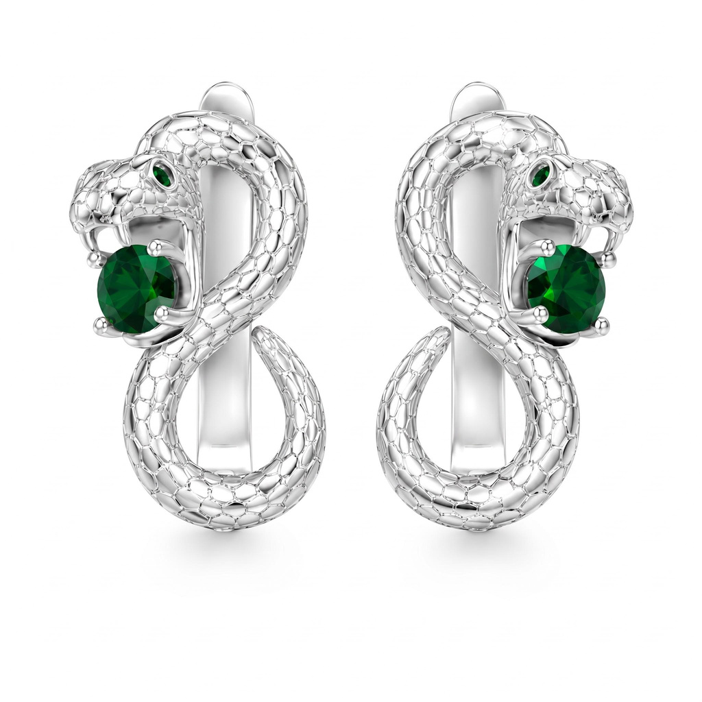 0.64 ct.tw. Silver Inlaid Emerald Spirit Snake Earrings 0.64 ct.tw. Silver Inlaid Emerald Spirit Snake Earrings