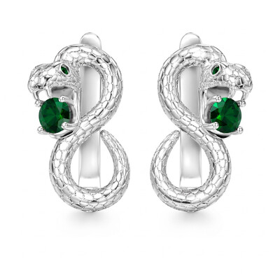 0.64 ct.tw. Silver Inlaid Emerald Spirit Snake Earrings