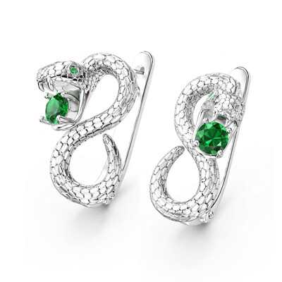 0.64 ct.tw. Silver Inlaid Emerald Spirit Snake Earrings