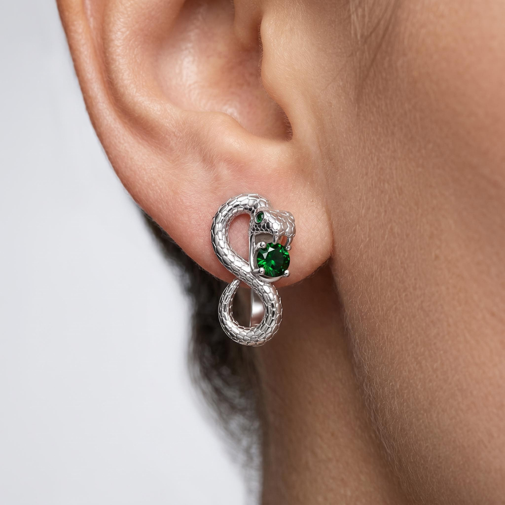 0.64 ct.tw. Silver Inlaid Emerald Spirit Snake Earrings 0.64 ct.tw. Silver Inlaid Emerald Spirit Snake Earrings