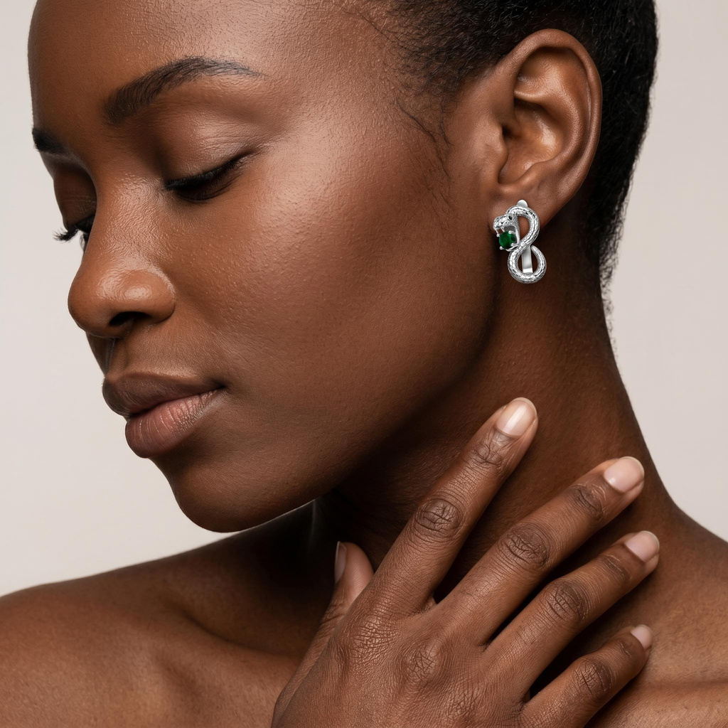 0.64 ct.tw. Silver Inlaid Emerald Spirit Snake Earrings 0.64 ct.tw. Silver Inlaid Emerald Spirit Snake Earrings