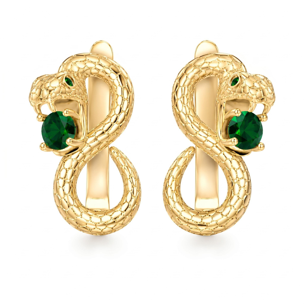 0.64 ct.tw. Silver Inlaid Emerald Spirit Snake Earrings 0.64 ct.tw. Silver Inlaid Emerald Spirit Snake Earrings