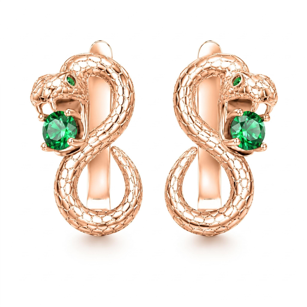 0.64 ct.tw. Silver Inlaid Emerald Spirit Snake Earrings 0.64 ct.tw. Silver Inlaid Emerald Spirit Snake Earrings