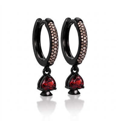1.4 ct.tw. Dark Poker Suit Red Heart Drop Hoop Earrings