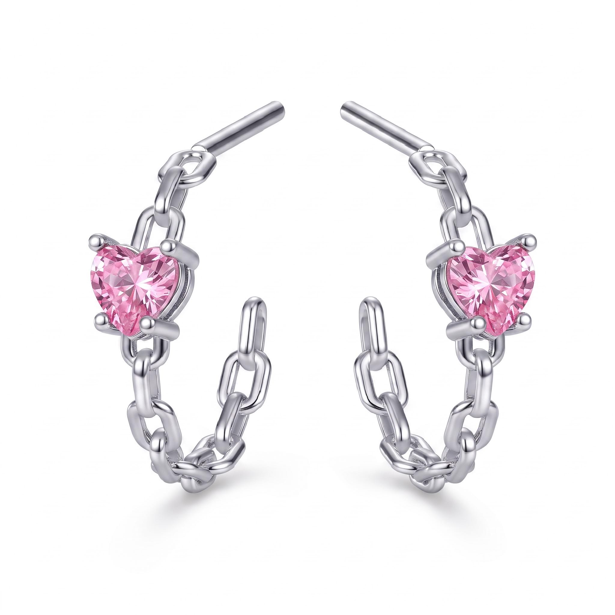 1 ct.tw. Heart Cut Chain Hoop Earrings