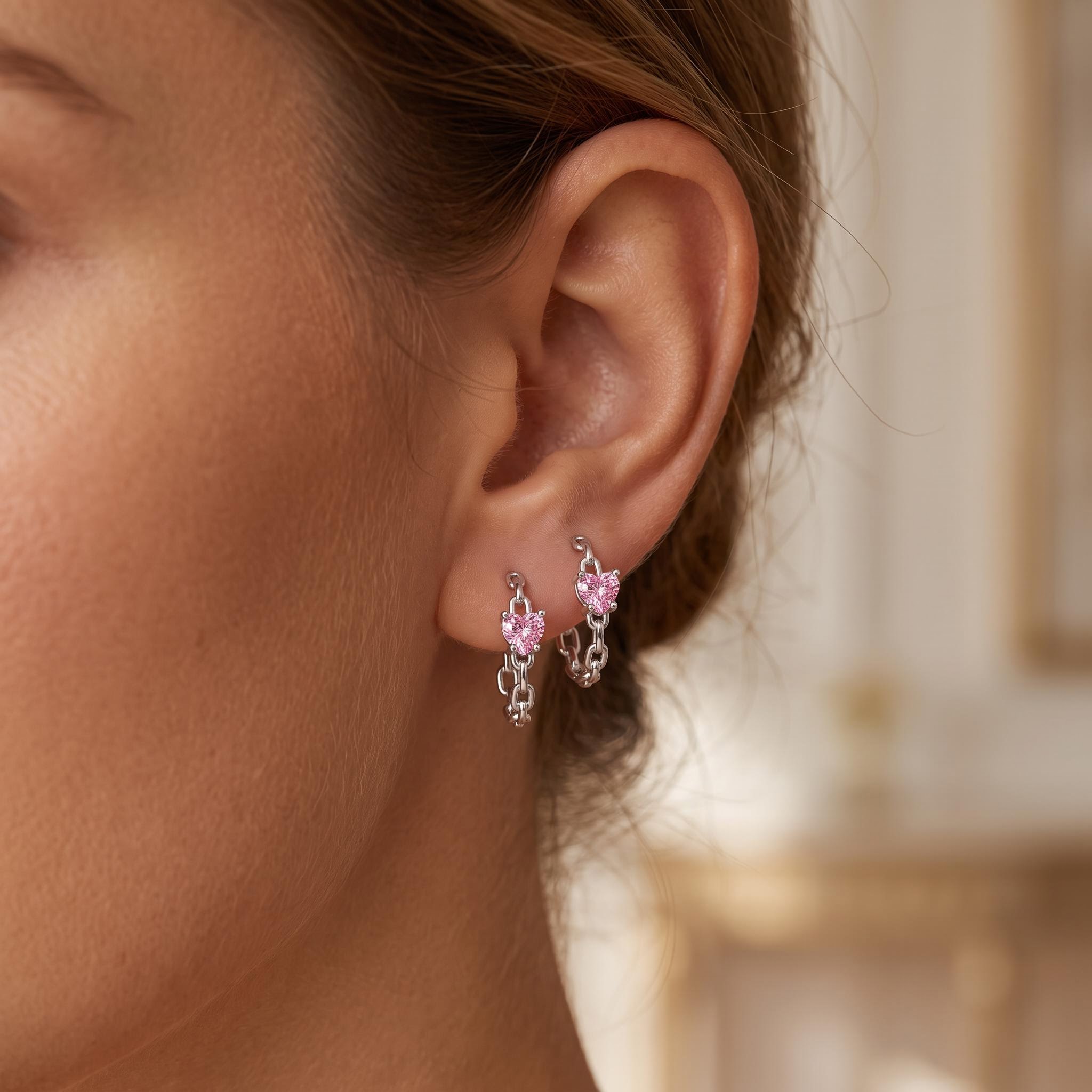 1 ct.tw. Heart Cut Chain Hoop Earrings