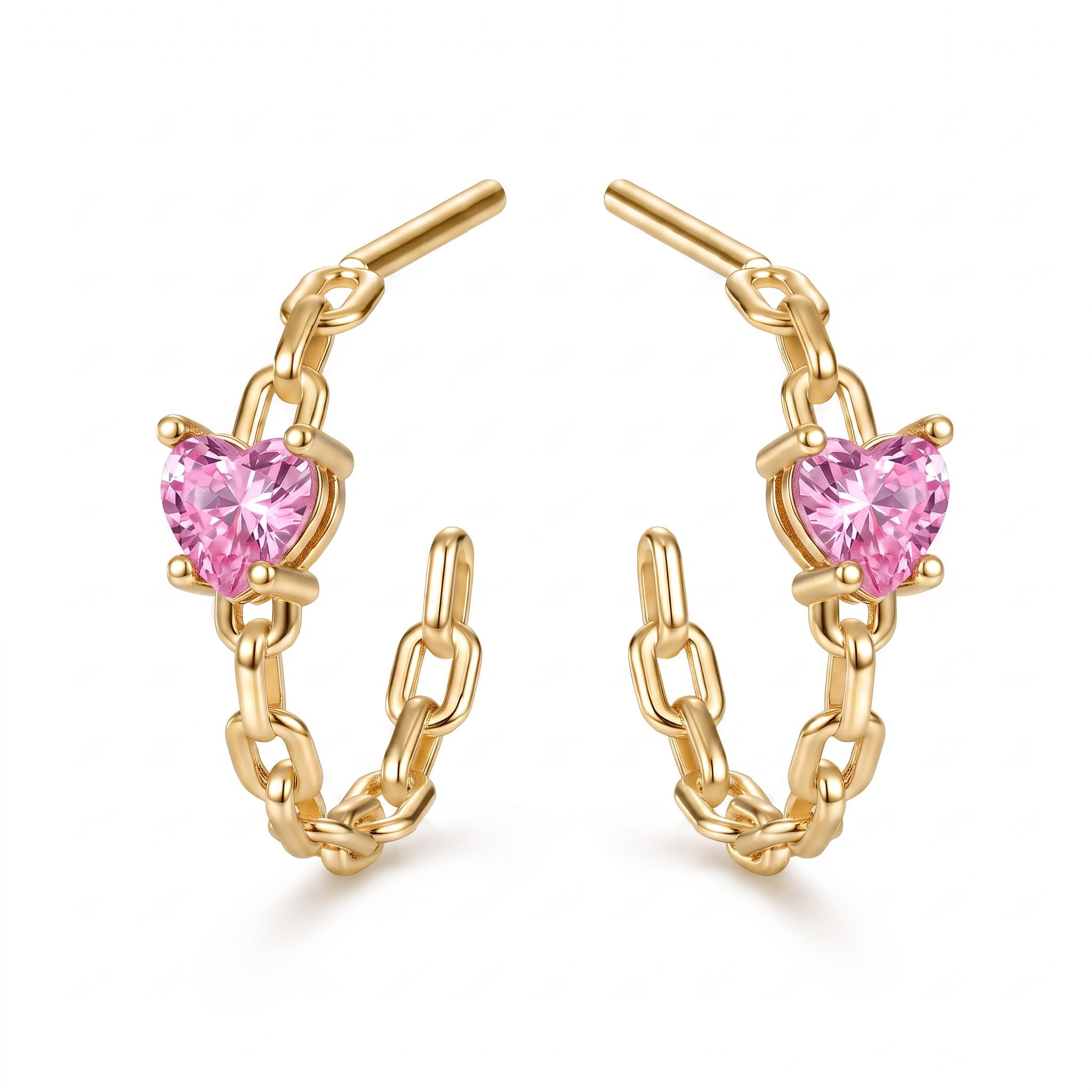 1 ct.tw. Heart Cut Chain Hoop Earrings