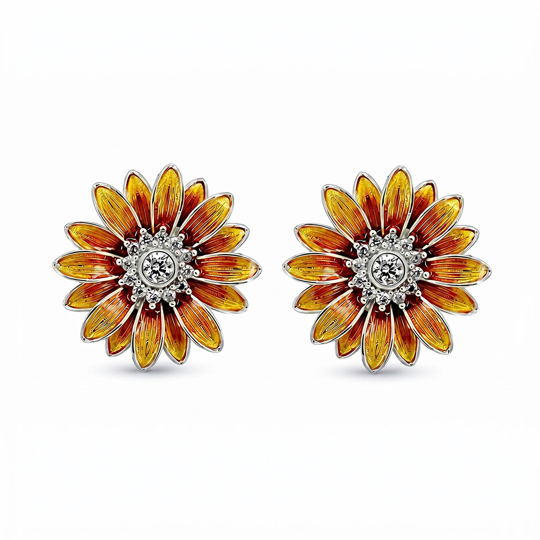 Enamel Nature Glaze Brown Yellow Sunflower Stud Earrings Enamel Nature Glaze Brown Yellow Sunflower Stud Earrings