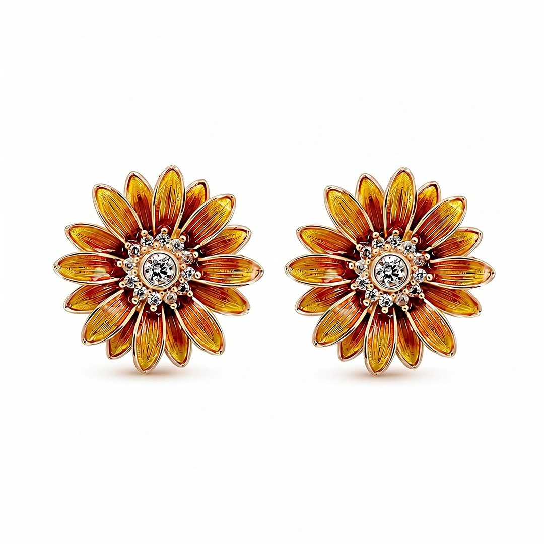 Enamel Nature Glaze Brown Yellow Sunflower Stud Earrings Enamel Nature Glaze Brown Yellow Sunflower Stud Earrings
