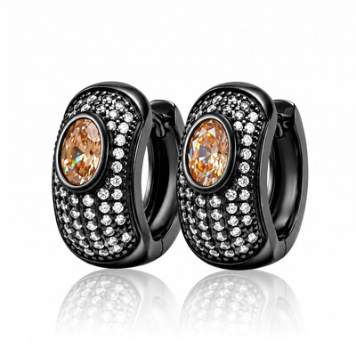 1.56 ct.tw. Full Pave Halo Oval Champagne Stone Huggie Earrings