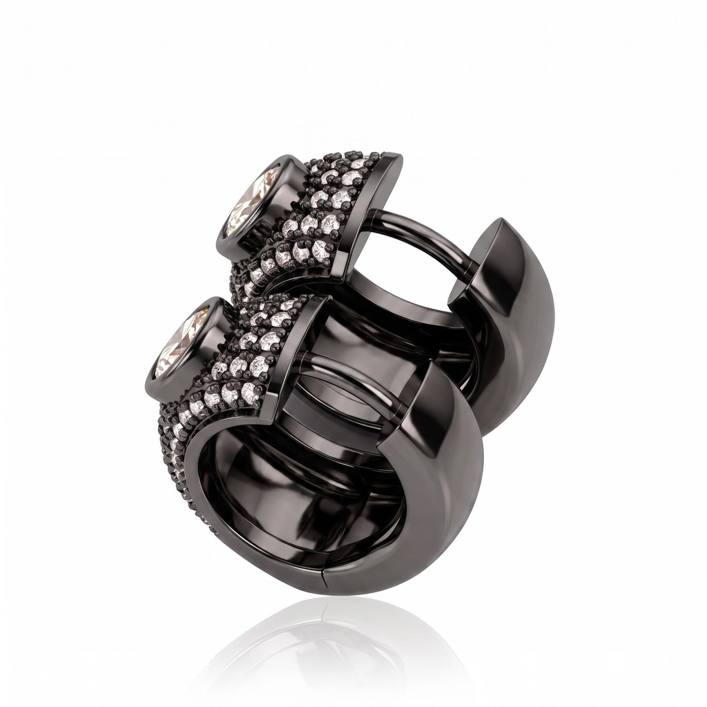 1.56 ct.tw. Full Pave Halo Oval Champagne Stone Huggie Earrings 1.56 ct.tw. Full Pave Halo Oval Champagne Stone Huggie Earrings