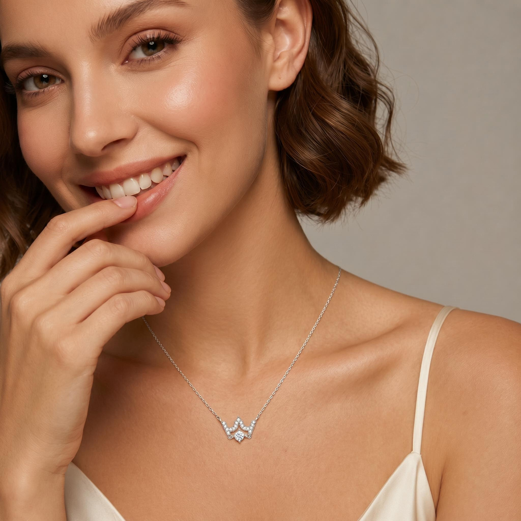 0.51 ct.tw. W-shaped Crown Round Stone Necklace Pendant 0.51 ct.tw. W-shaped Crown Round Stone Necklace Pendant