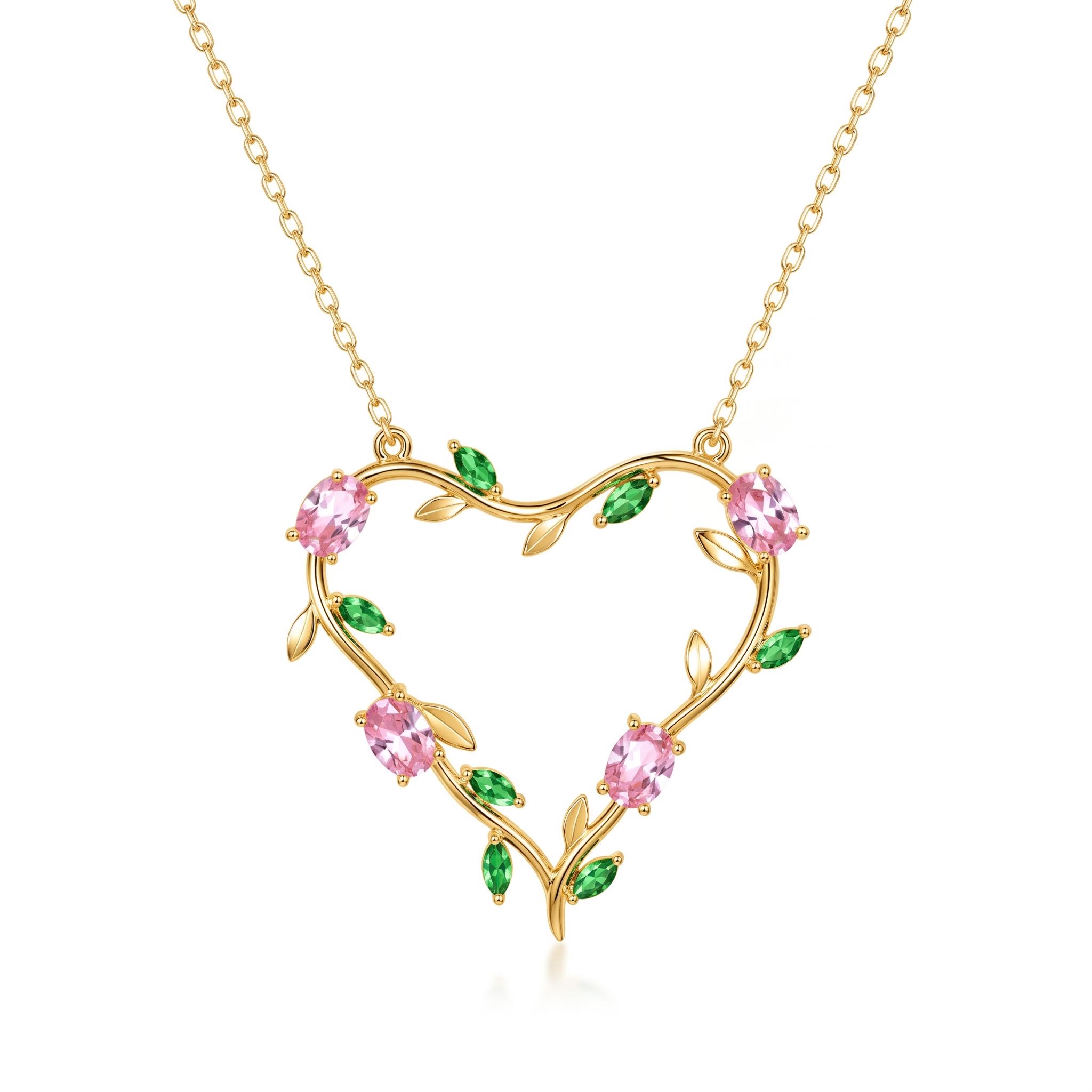 1.21 ct.tw. Tulip Bloom Inspired Pink & Green Hollow Heart Pendant Necklace