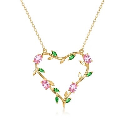 1.21 ct.tw. Tulip Bloom Inspired Pink & Green Hollow Heart Pendant Necklace