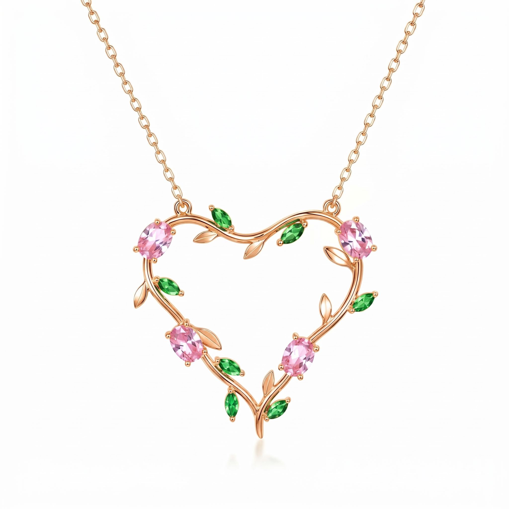 1.21 ct.tw. Tulip Bloom Inspired Pink & Green Hollow Heart Pendant Necklace