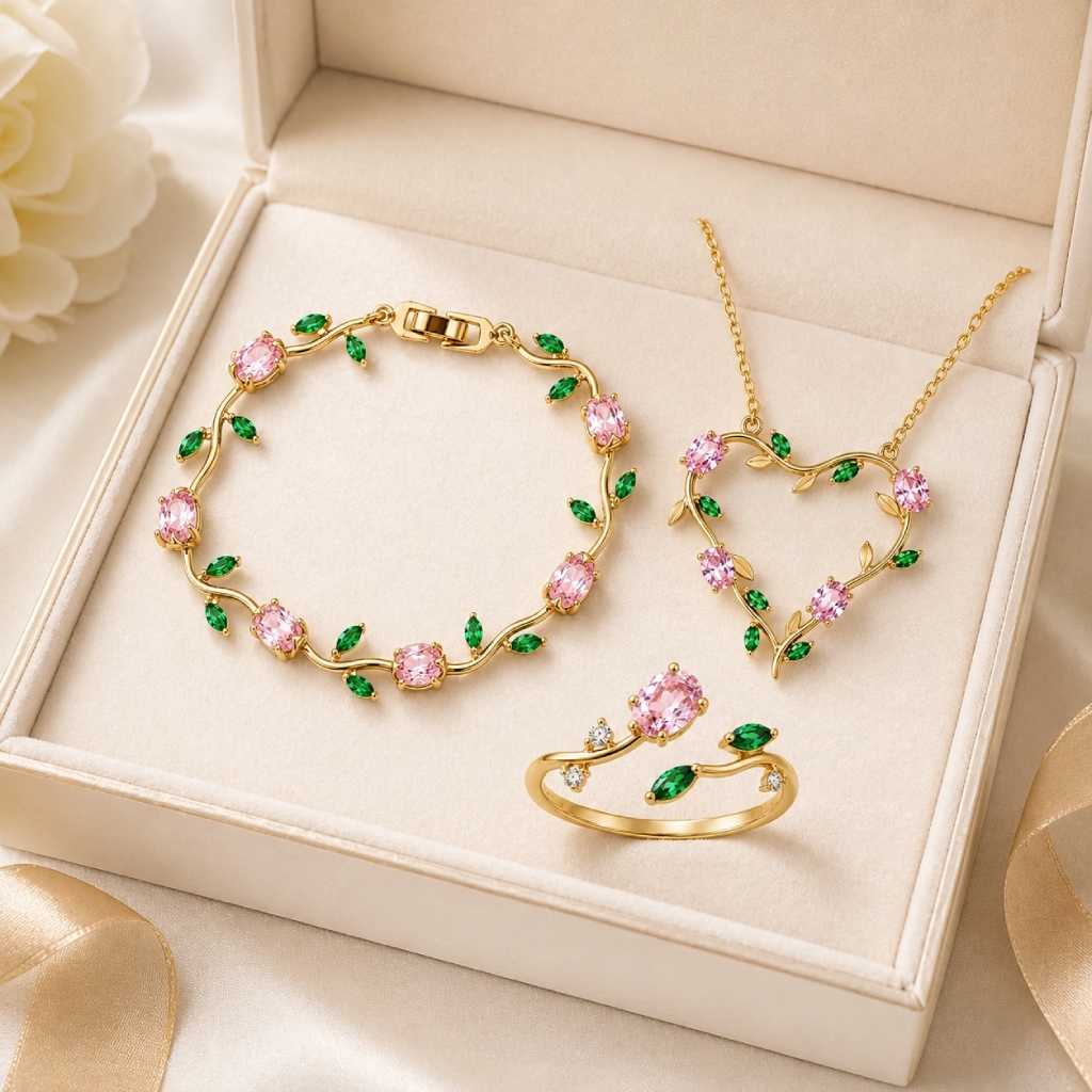 1.21 ct.tw. Tulip Bloom Inspired Pink & Green Hollow Heart Pendant Necklace