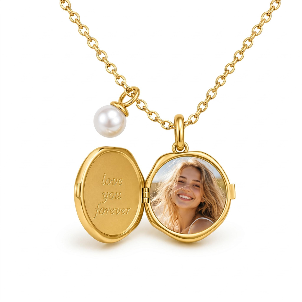 Watch Dial Customized Photo Locket Pendant with Pearl Charm Watch Dial Customized Photo Locket Pendant with Pearl Charm