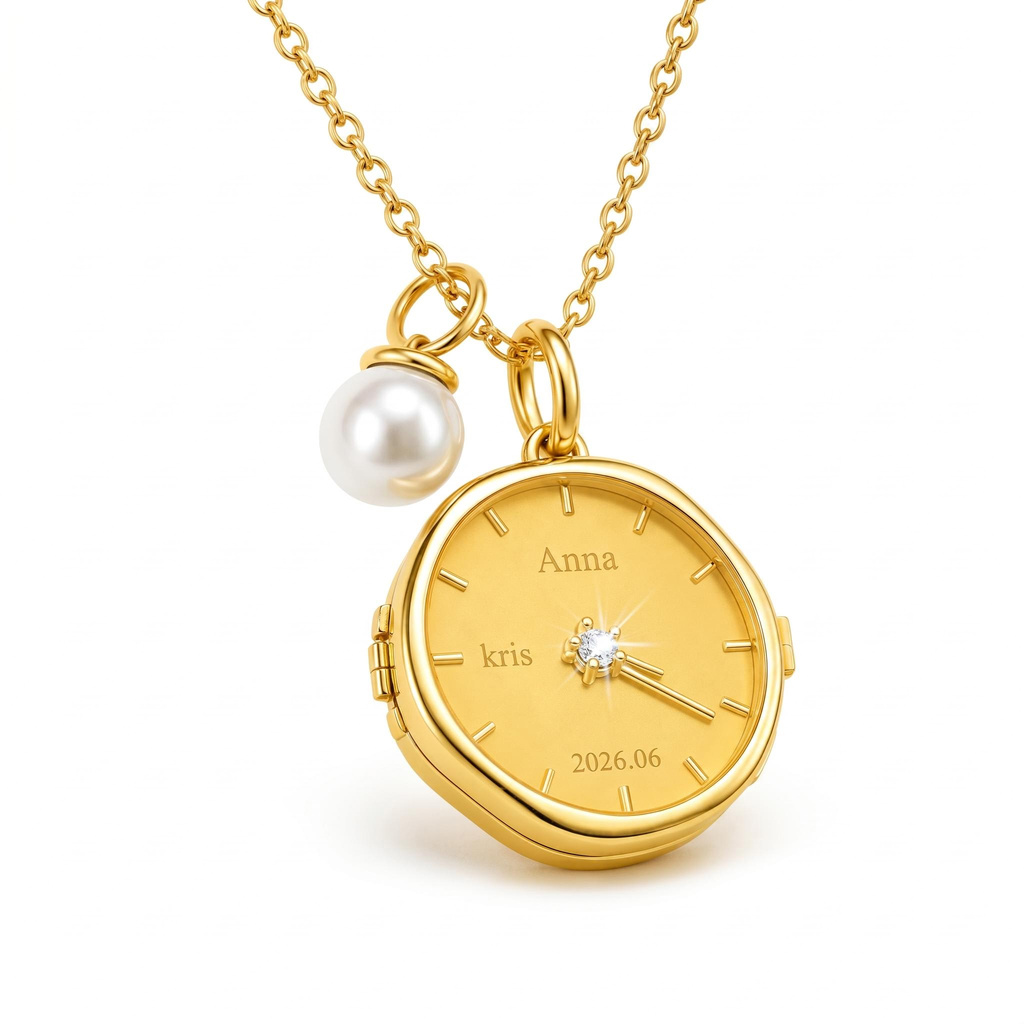 Watch Dial Customized Photo Locket Pendant with Pearl Charm Watch Dial Customized Photo Locket Pendant with Pearl Charm