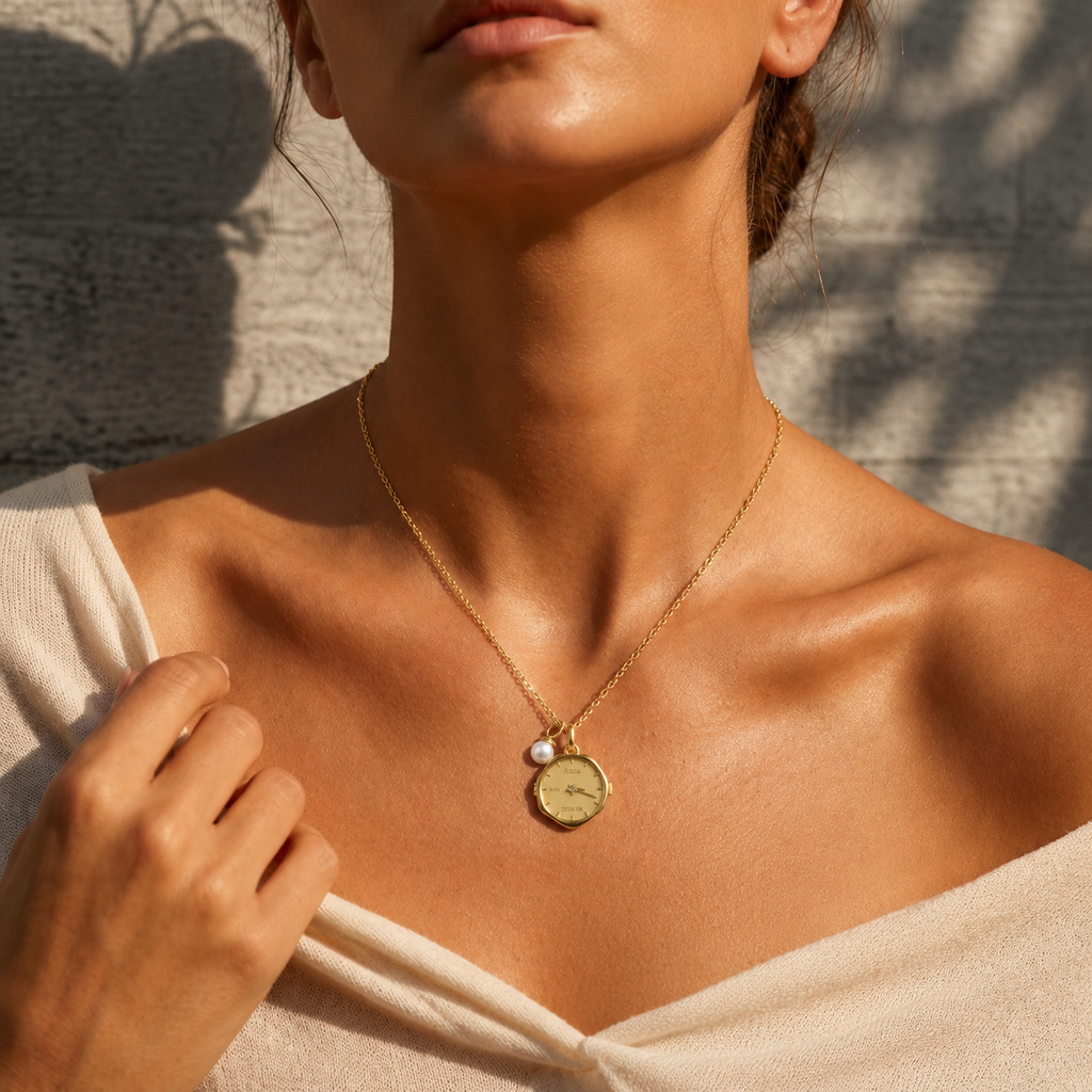 Watch Dial Customized Photo Locket Pendant with Pearl Charm Watch Dial Customized Photo Locket Pendant with Pearl Charm