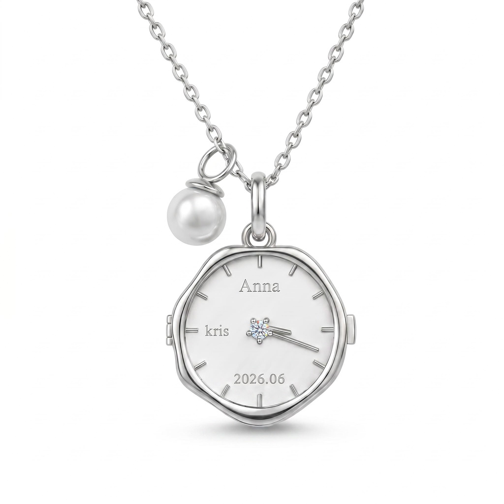 Watch Dial Customized Photo Locket Pendant with Pearl Charm Watch Dial Customized Photo Locket Pendant with Pearl Charm