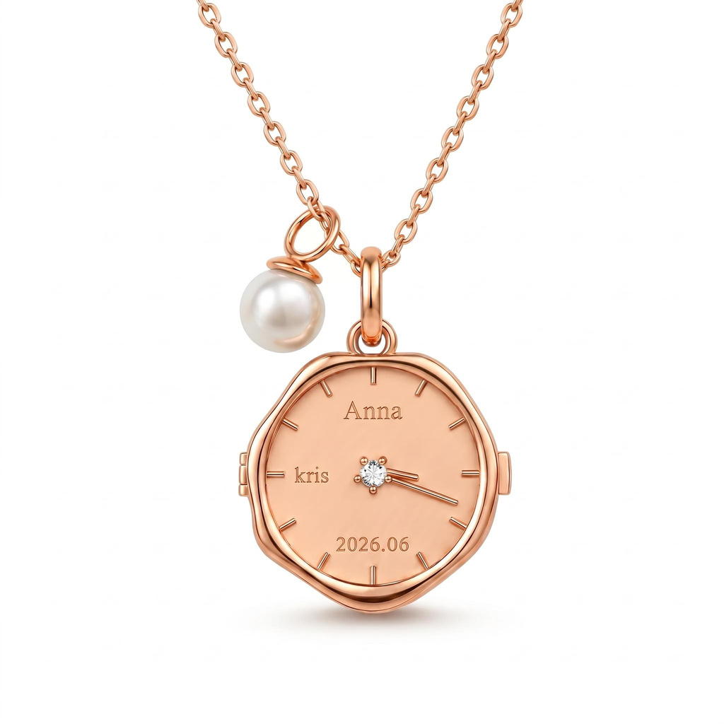 Watch Dial Customized Photo Locket Pendant with Pearl Charm Watch Dial Customized Photo Locket Pendant with Pearl Charm