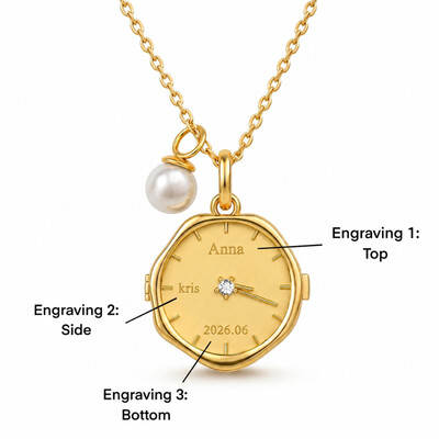 Watch Dial Customized Photo Locket Pendant with Pearl Charm