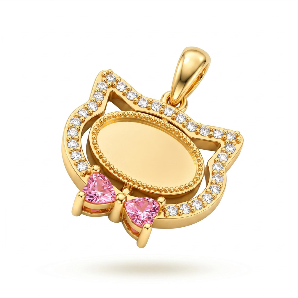 0.35 ct.tw. Cat Face Shape Pink Custom Photo Pendant 0.35 ct.tw. Cat Face Shape Pink Custom Photo Pendant