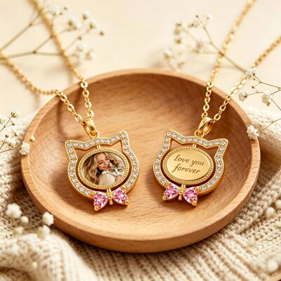 0.35 ct.tw. Cat Face Shape Pink Custom Photo Pendant