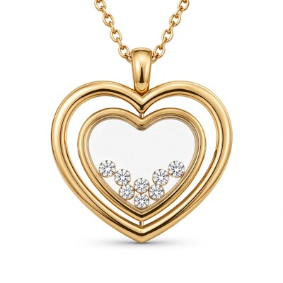 Rotatable Heart Shaped Floating Diamond Pendant