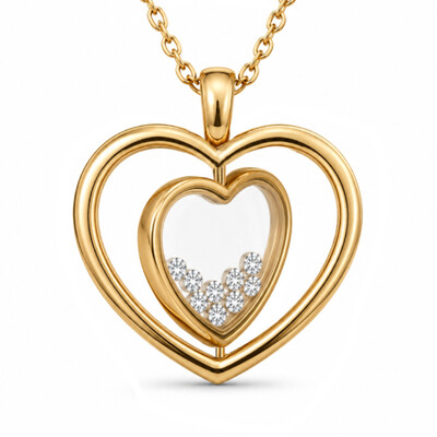 Rotatable Heart Shaped Floating Diamond Pendant