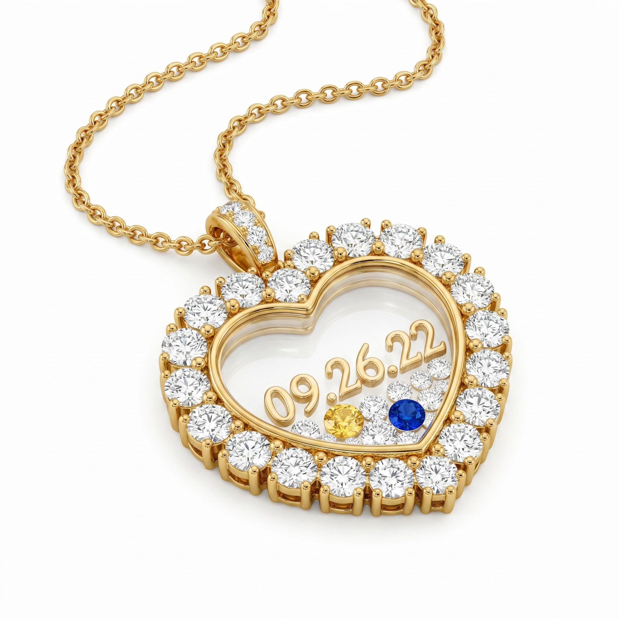 Custom Date Heart Shaped Floating Diamond Birthstone Pendant Custom Date Heart Shaped Floating Diamond Birthstone Pendant