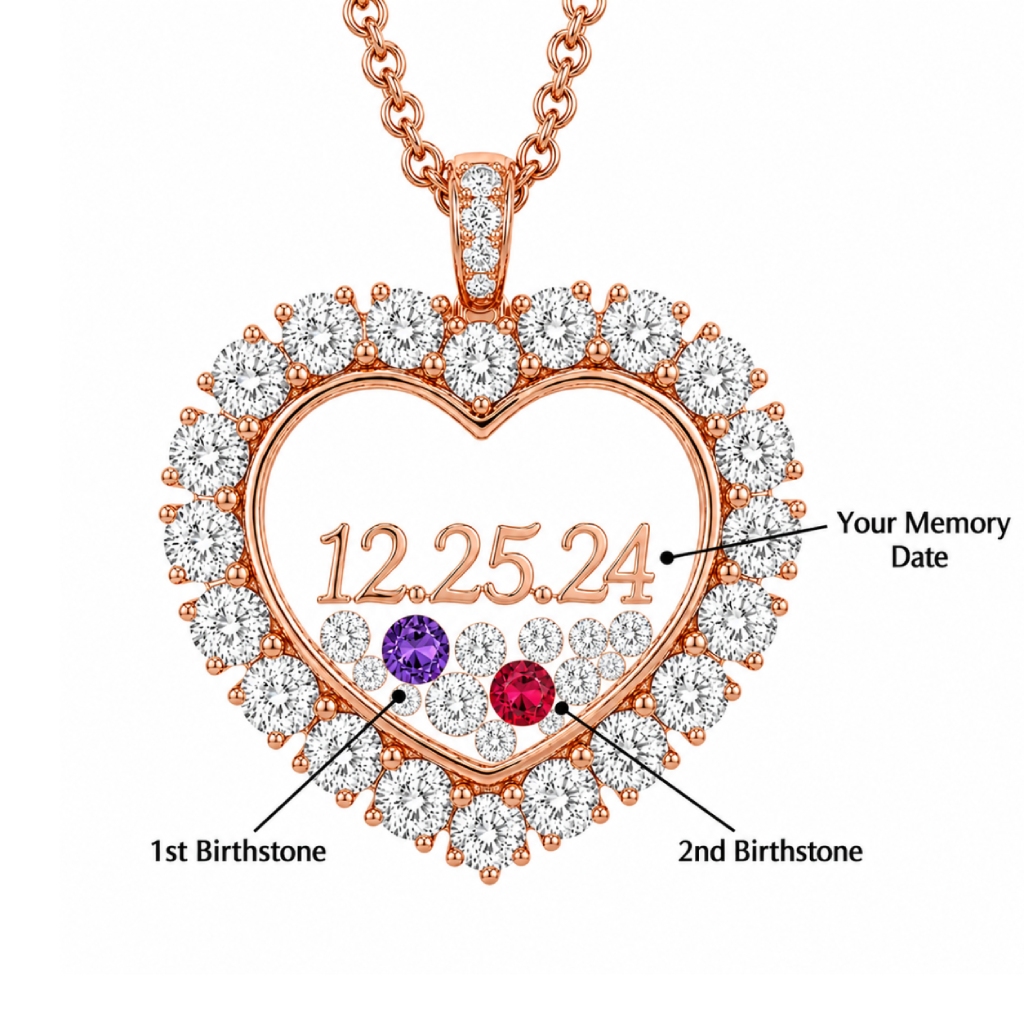 Custom Date Heart Shaped Floating Diamond Birthstone Pendant Custom Date Heart Shaped Floating Diamond Birthstone Pendant